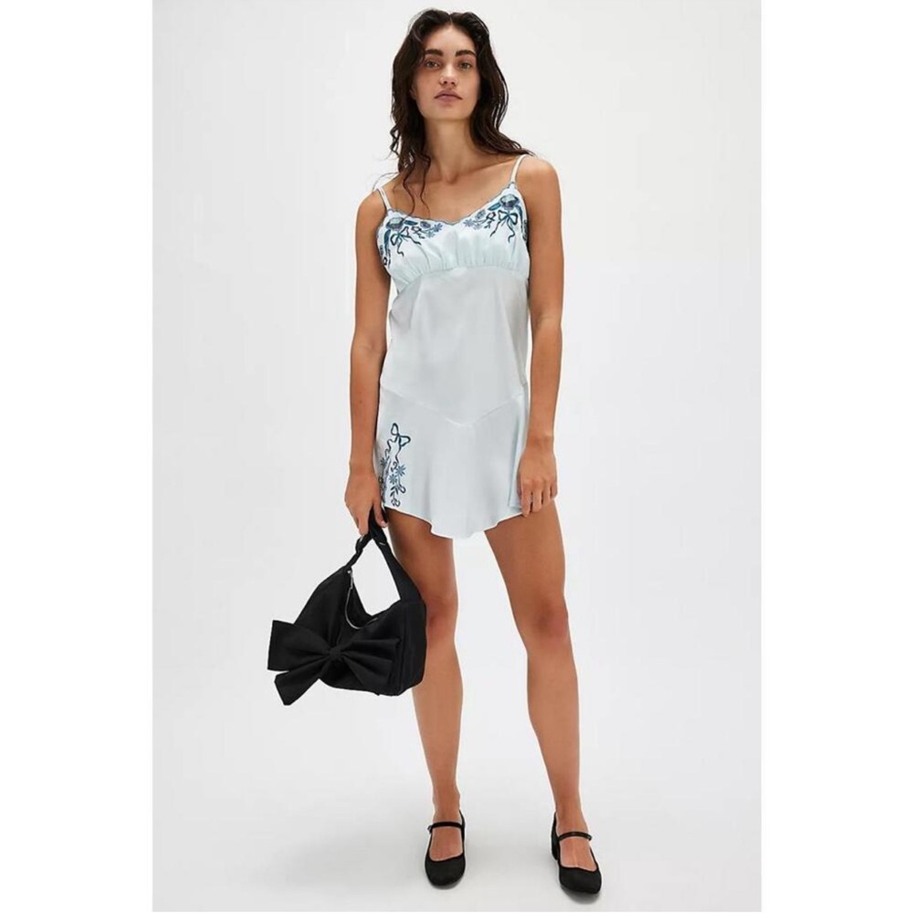 Elegant Blue Embroidered Slip Dress